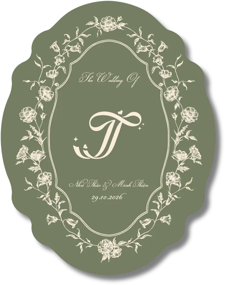 Tag cảm ơn — mặt xanh sage, monogram T