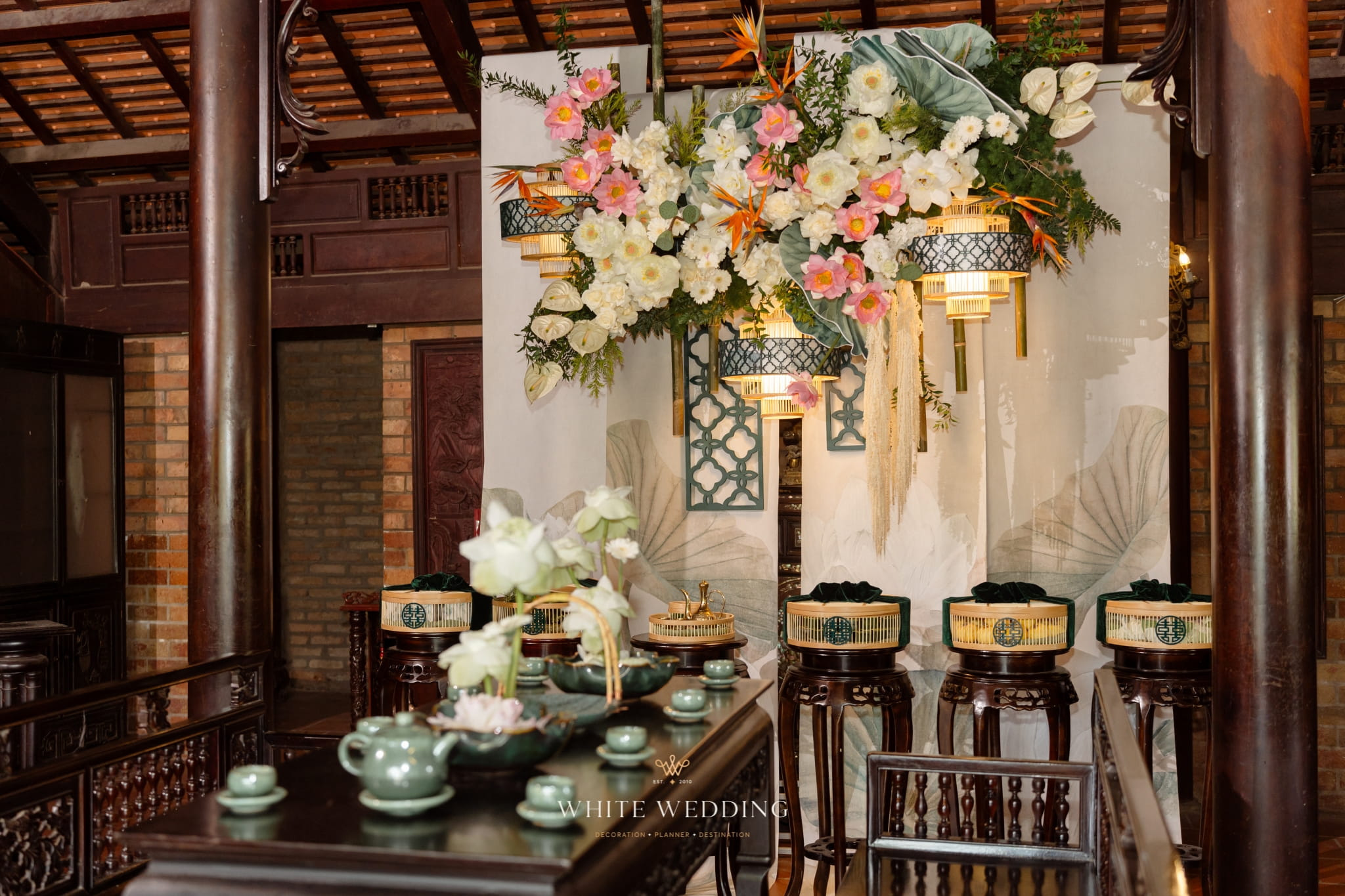Trang Trí Lễ Gia Tiên 4 trang tri le gia tien lien van nha sac white wedding 17