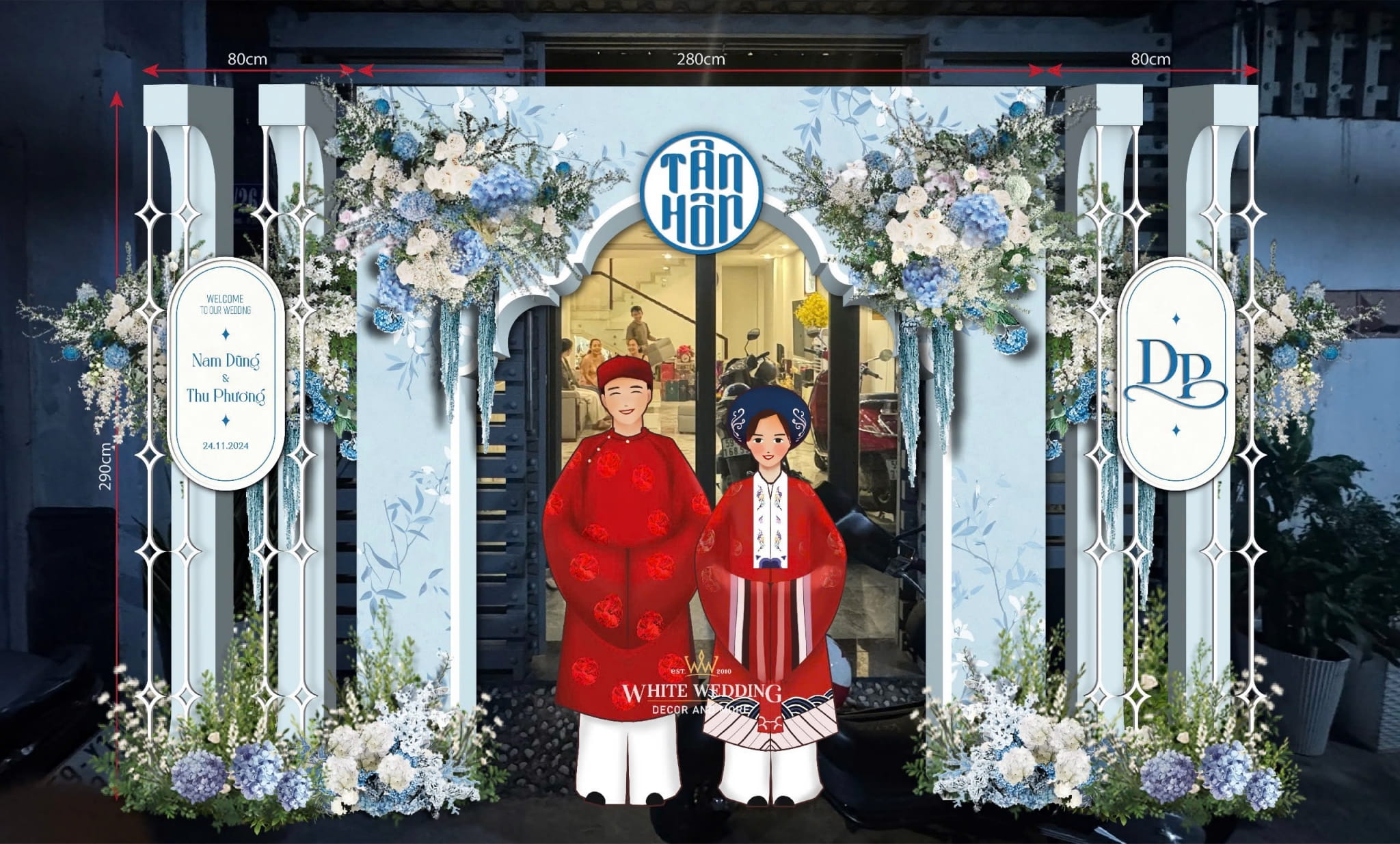 trang tri le gia tien blue rhythm white wedding 1 1