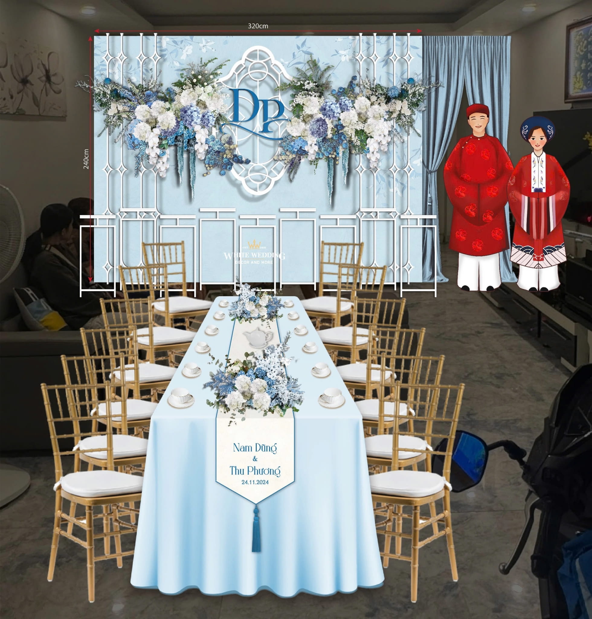 trang tri le gia tien blue rhythm white wedding 2 1