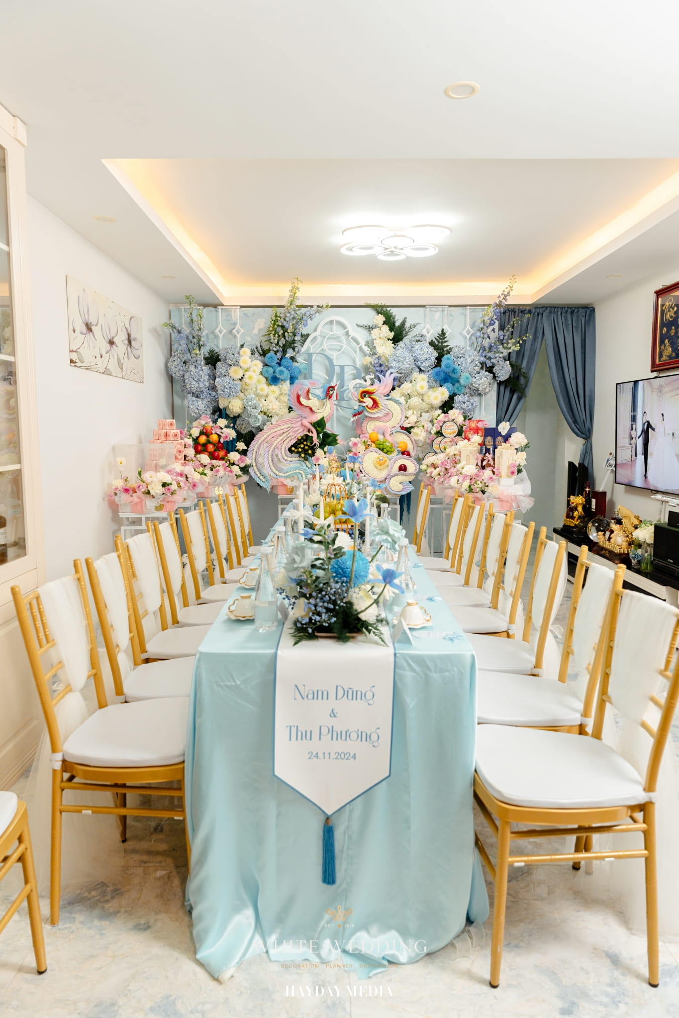 trang tri le gia tien blue rhythm white wedding 9