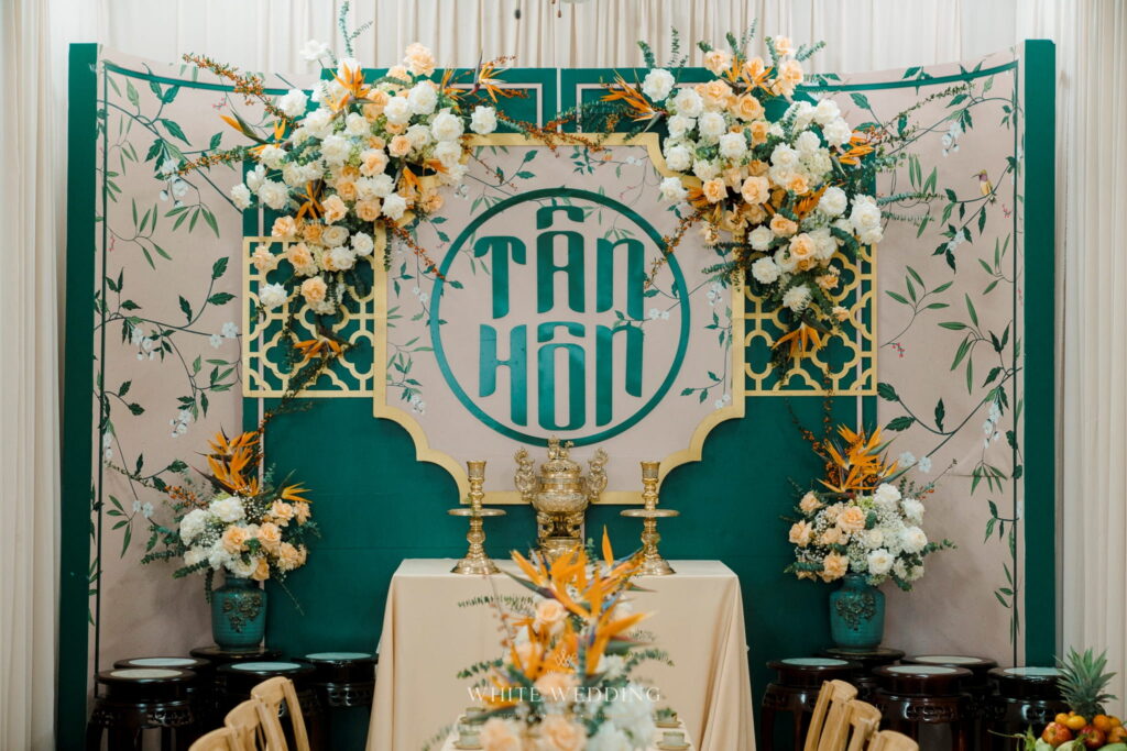 trang tri le gia tien the emerald white wedding 1