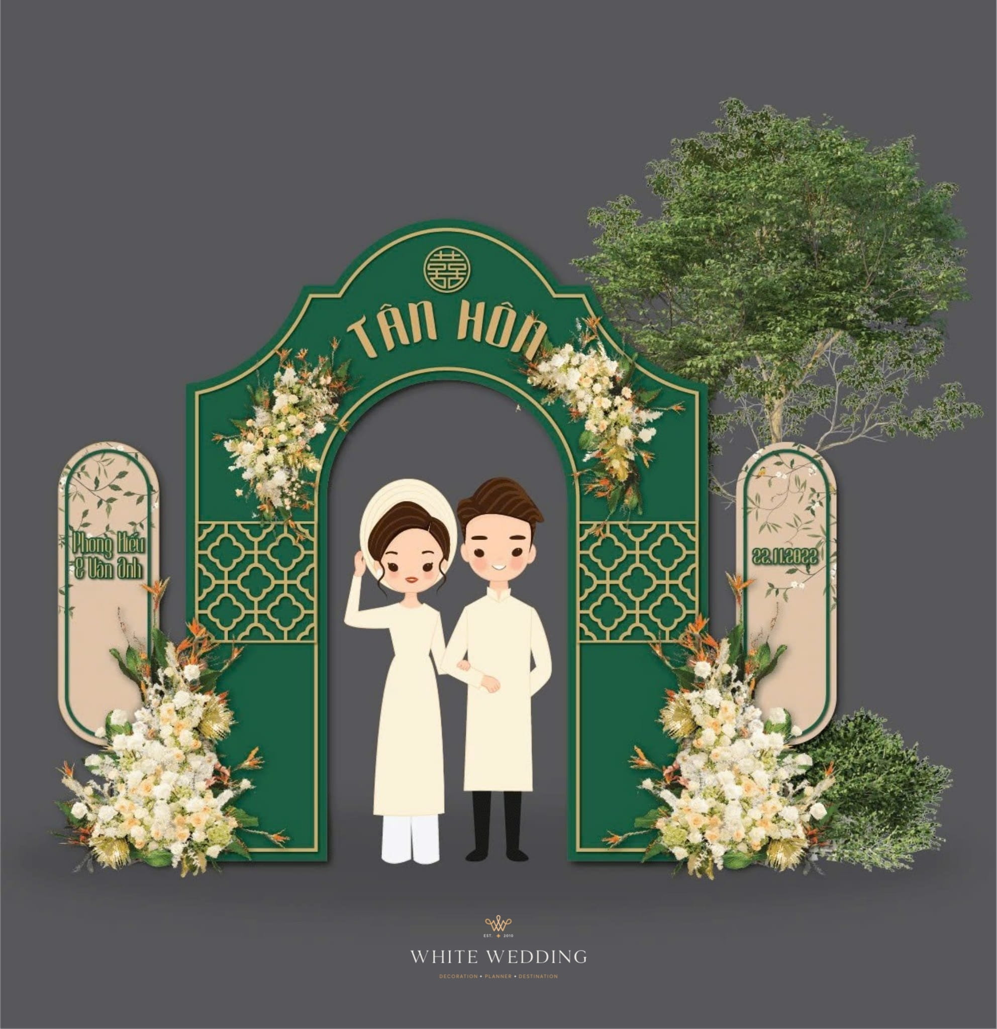 trang tri le gia tien the emerald white wedding 17