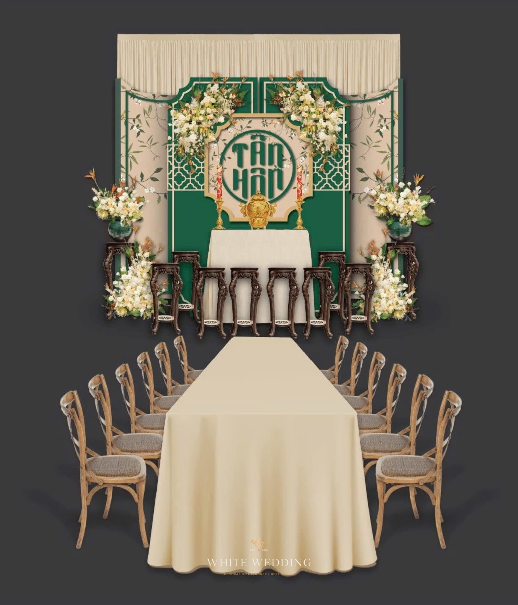 trang tri le gia tien the emerald white wedding 18