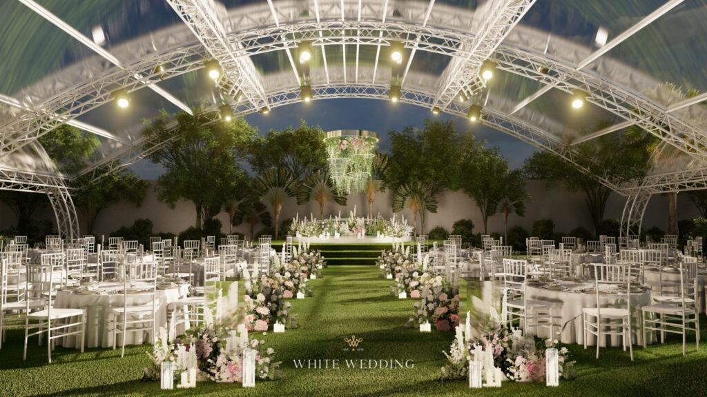 Trang trí sân khấu cưới đẹp: Tối giản đến sang trọng 12 trang tri tiec cuoi love in bloom white wedding 1