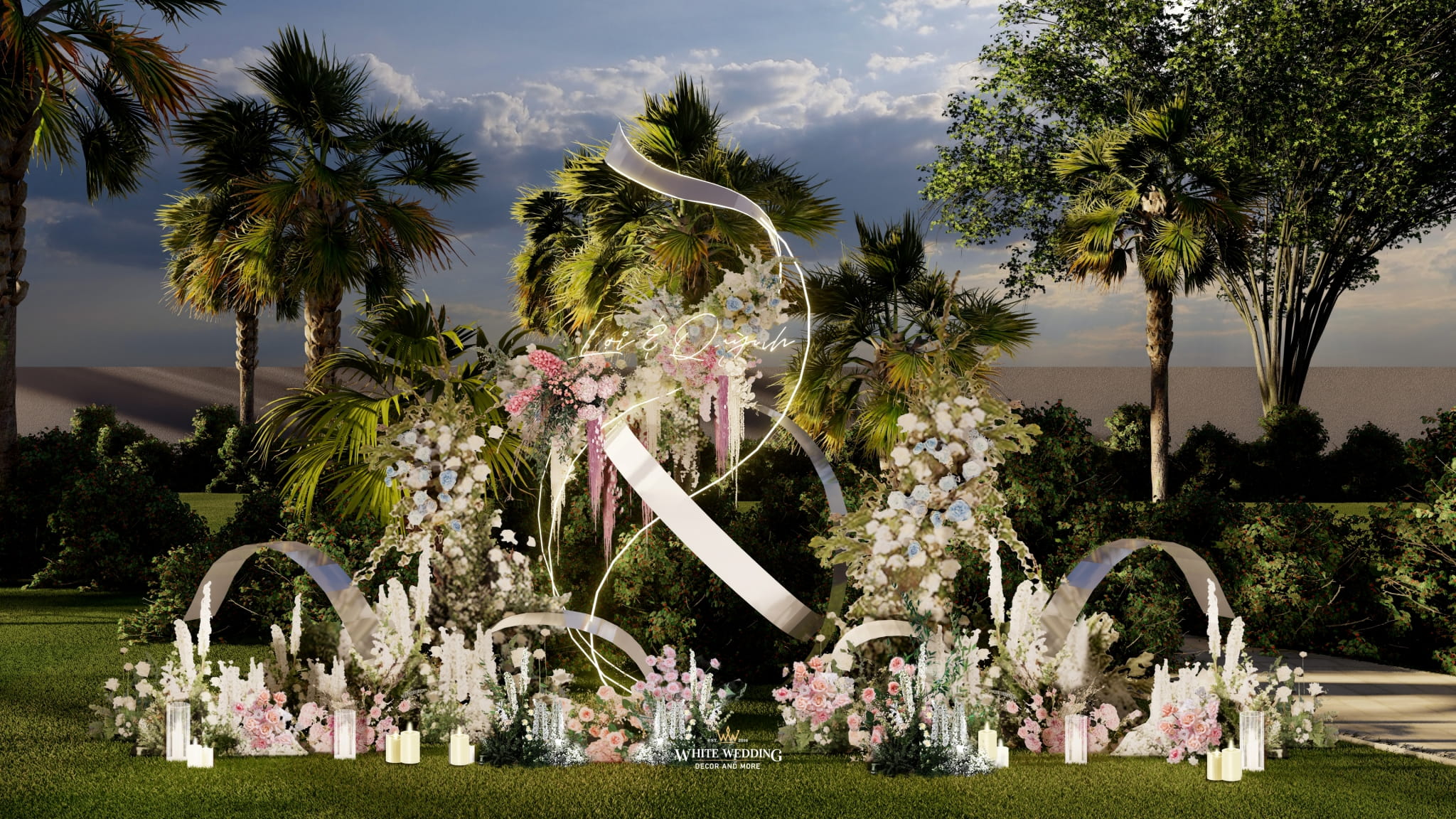 trang tri tiec cuoi love in bloom white wedding 40