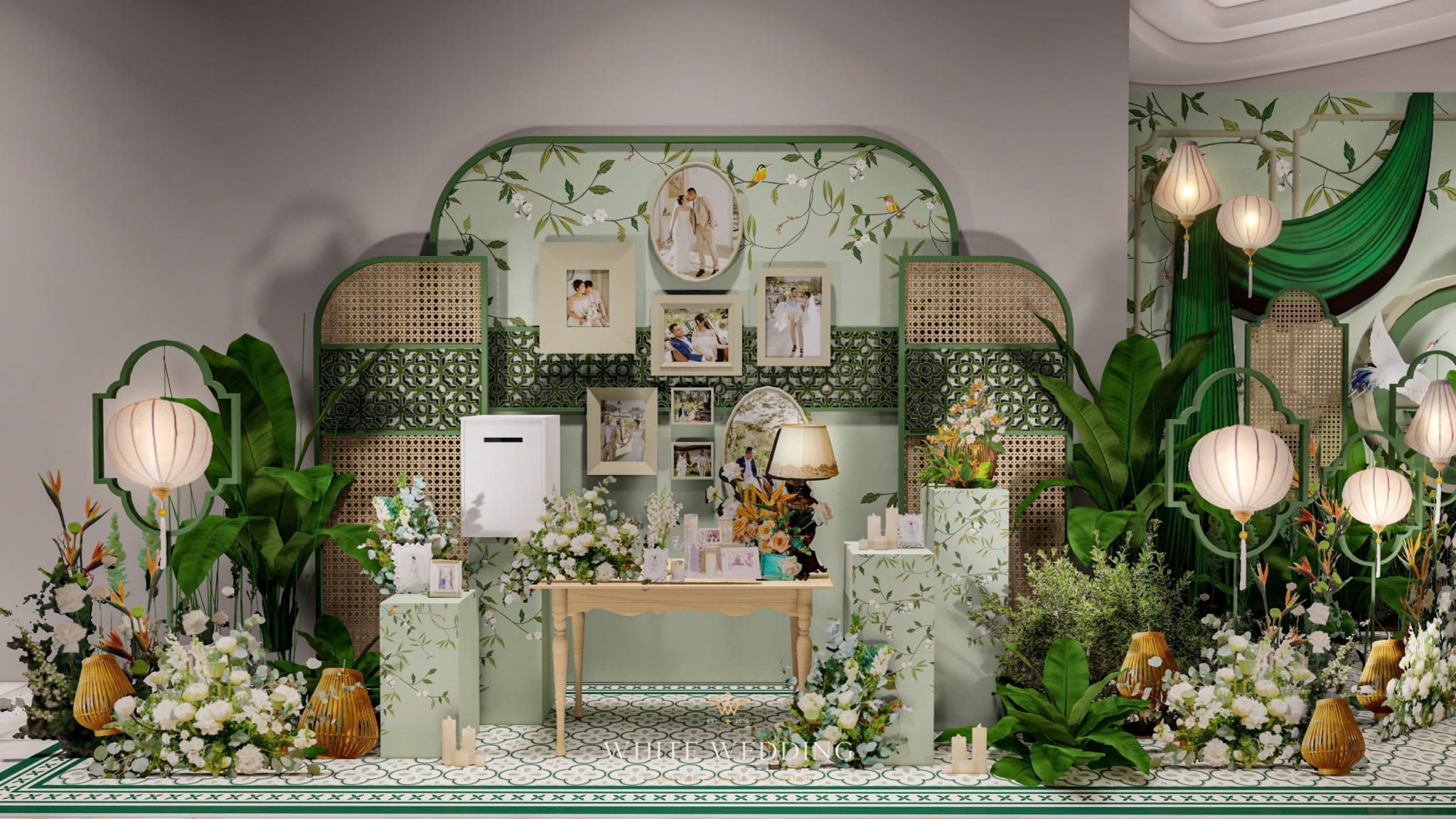 trang tri tiec cuoi modern indochine white wedding 4 1
