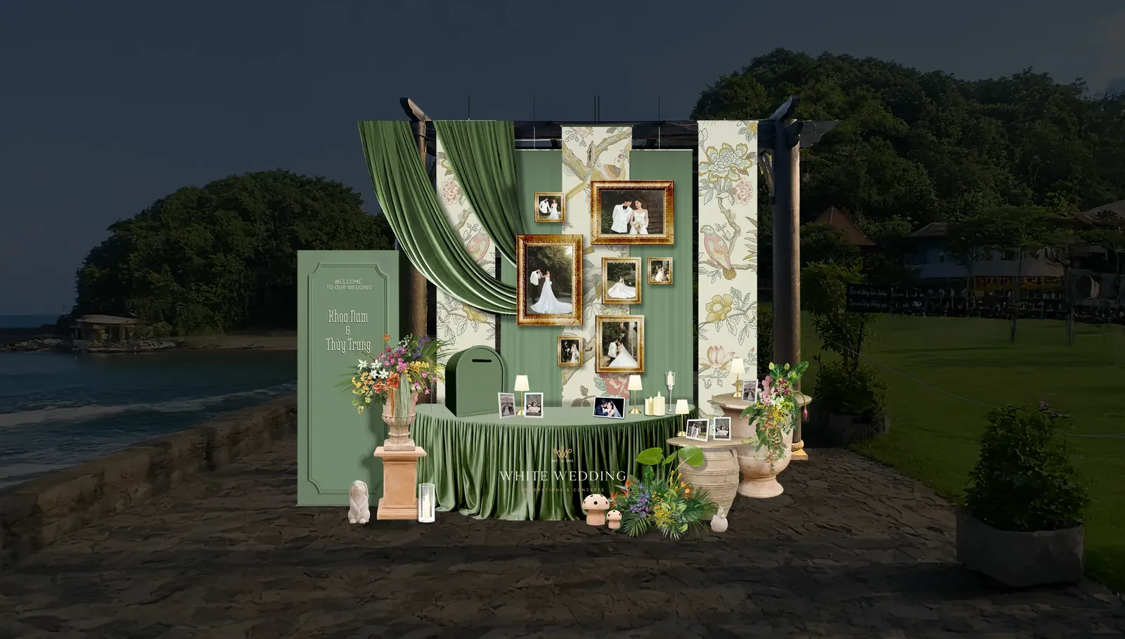 Gallery — căn phòng ký ức với khung ảnh và rèm vải bên bờ biển