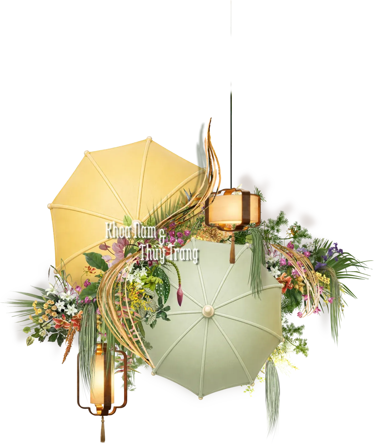 Cặp ô backdrop cùng đèn lồng và hoa