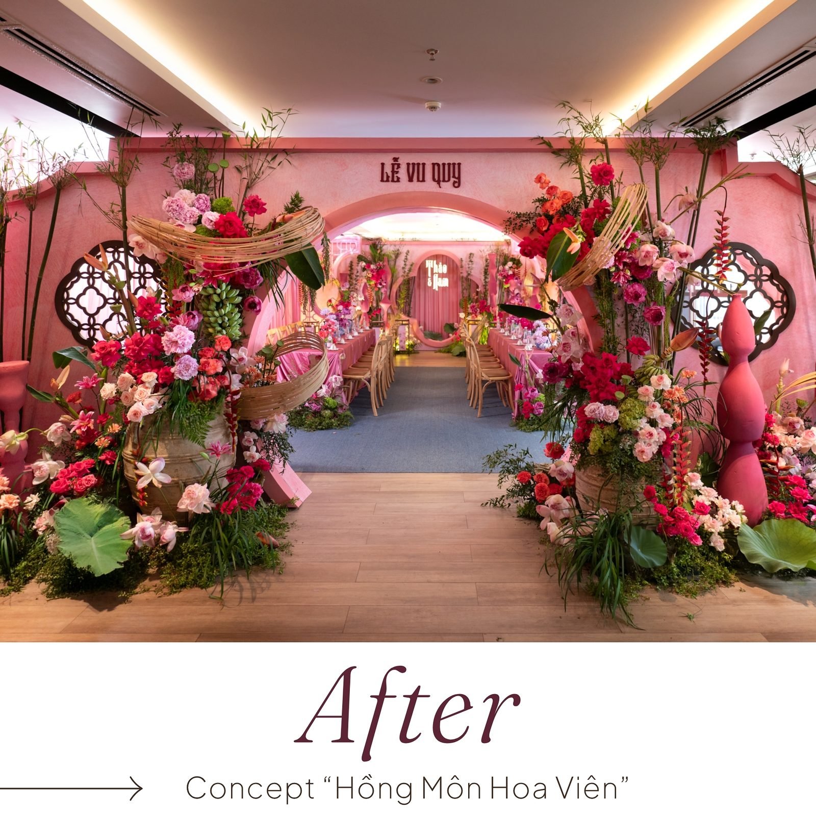 Biến hóa phòng cộng đồng chung cư thành không gian lễ gia tiên 5 Phòng cộng đồng chung cư sau khi trang trí gia tiên concept Hồng Môn Hoa Viên