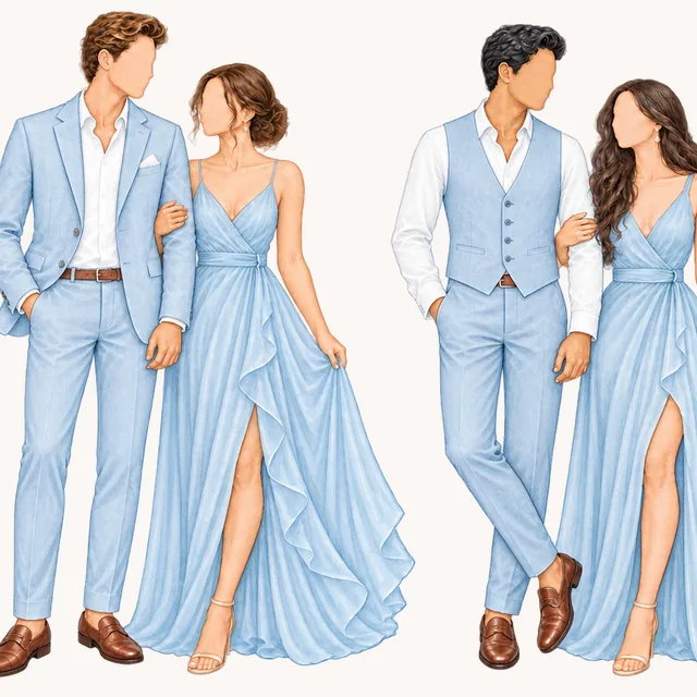 Thiệp cưới online 36 Minh họa dress code xanh biển cho khách mời