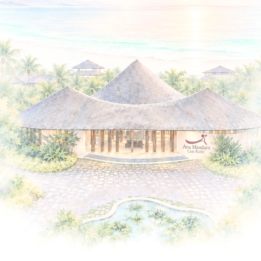 Thiệp cưới online 34 Tranh màu nước Ana Mandara Cam Ranh vẽ cho concept, dùng trên thiệp, backdrop và bảng chào